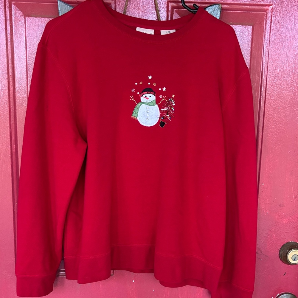 Classic Red Women's SweatShirt with Snowman Design. Large 14-16. EUC